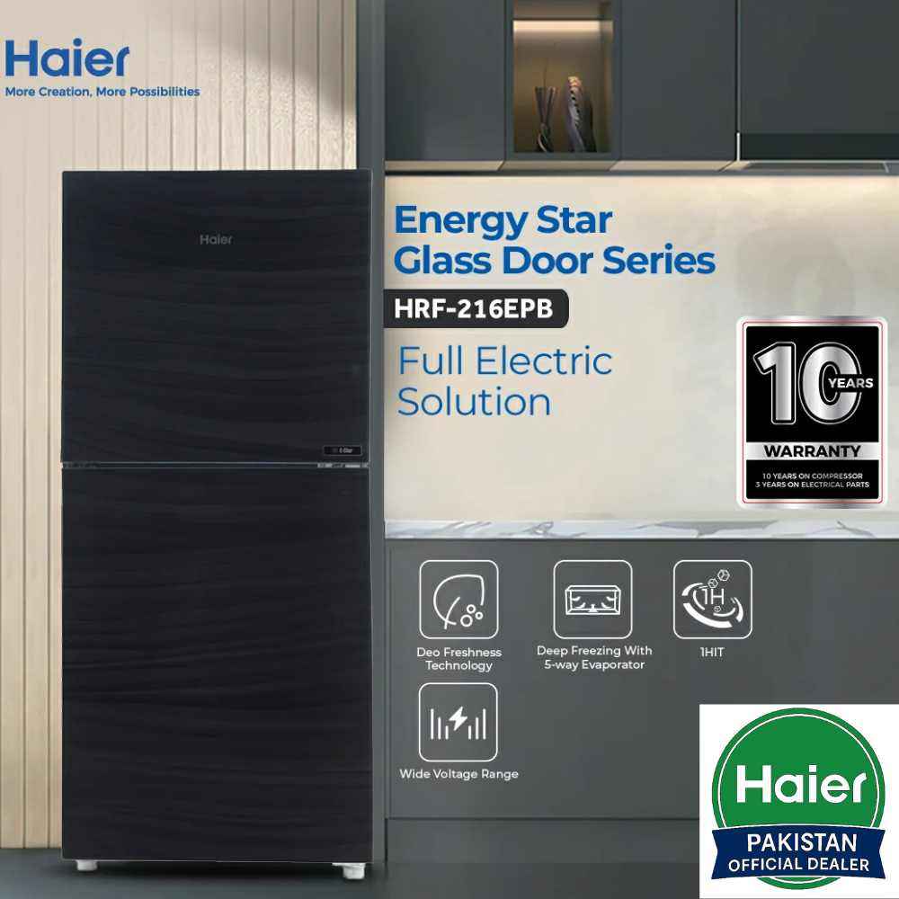 haier 216 epb black glass door fridge in pakistan